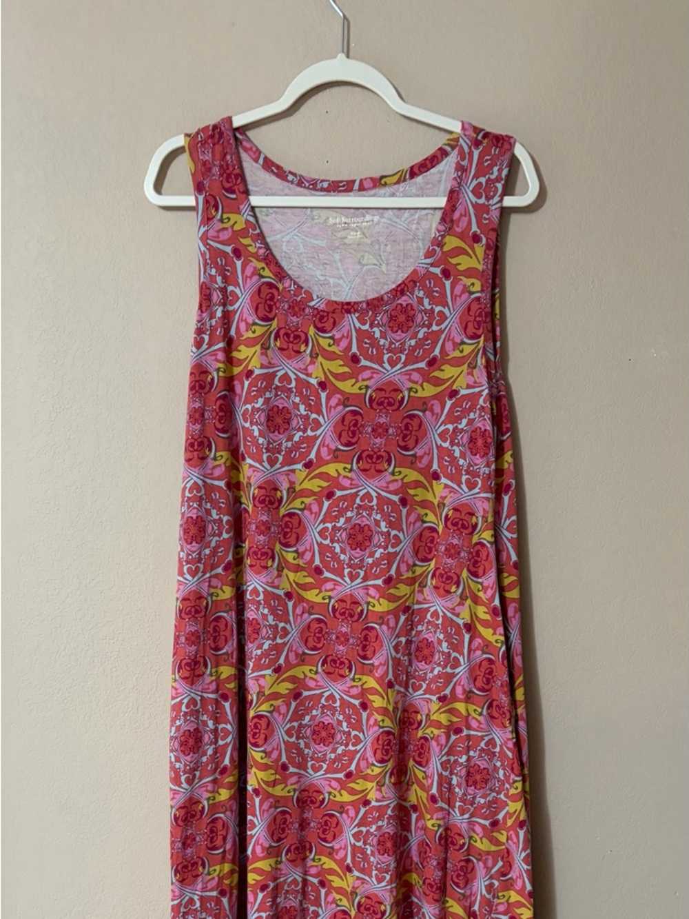 Soft Surroundings Pink and Yellow Floral-Print Maxi dress medallion print XL